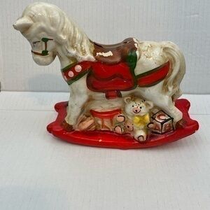 Vintage Christmas Enesco Ceramic Rocking Horse Coin Bank Vintage Christmas decor
